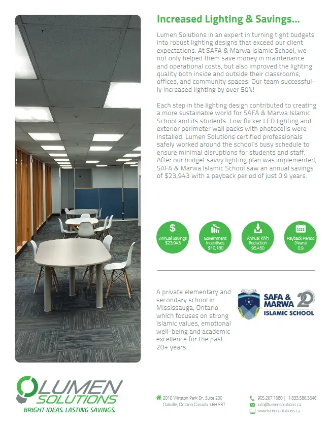 Safa and Marwa Islamic School LED lighting upgrade case study PDF cover