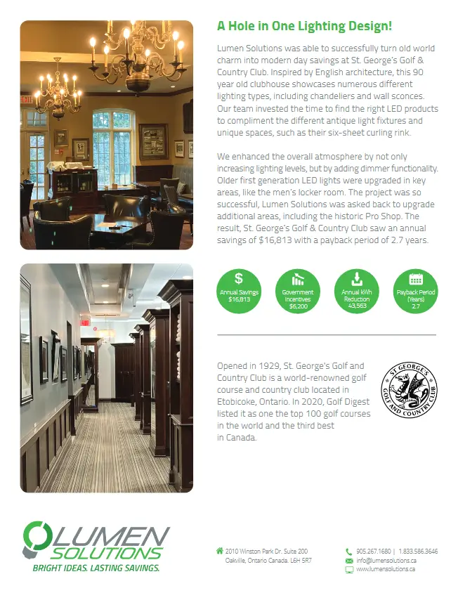 St. George's Golf and Country Club LED lighting retrofit case study PDF cover
