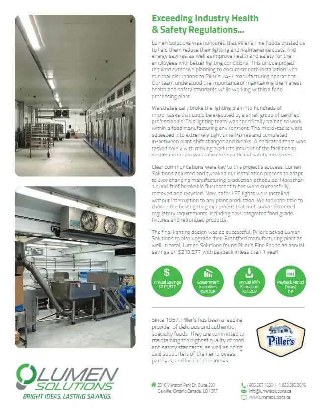 Piller's Fine Foods LED retrofit case study PDF cover