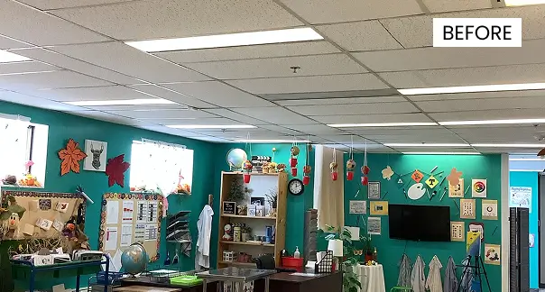 Before: The Giles School with original breaker-controlled lighting